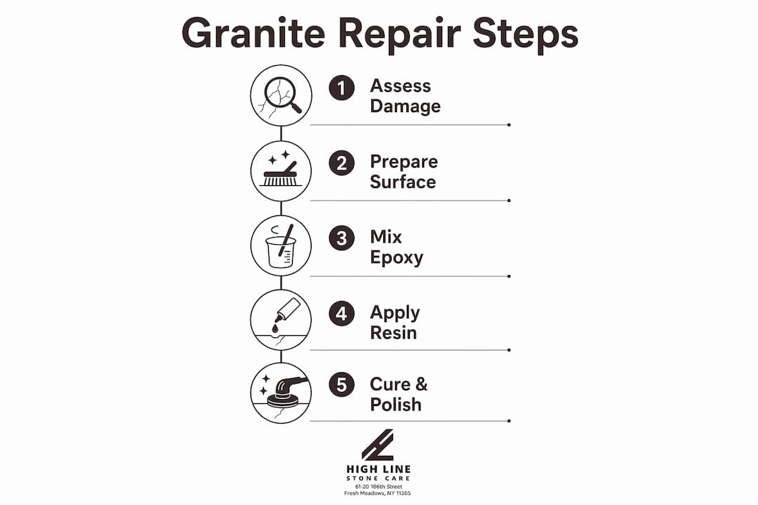 Infographic showing five granite repair steps