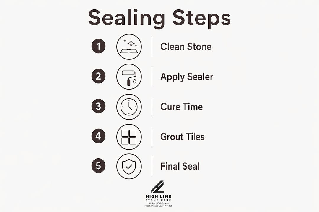 Infographic outlining step-by-step natural stone sealing process