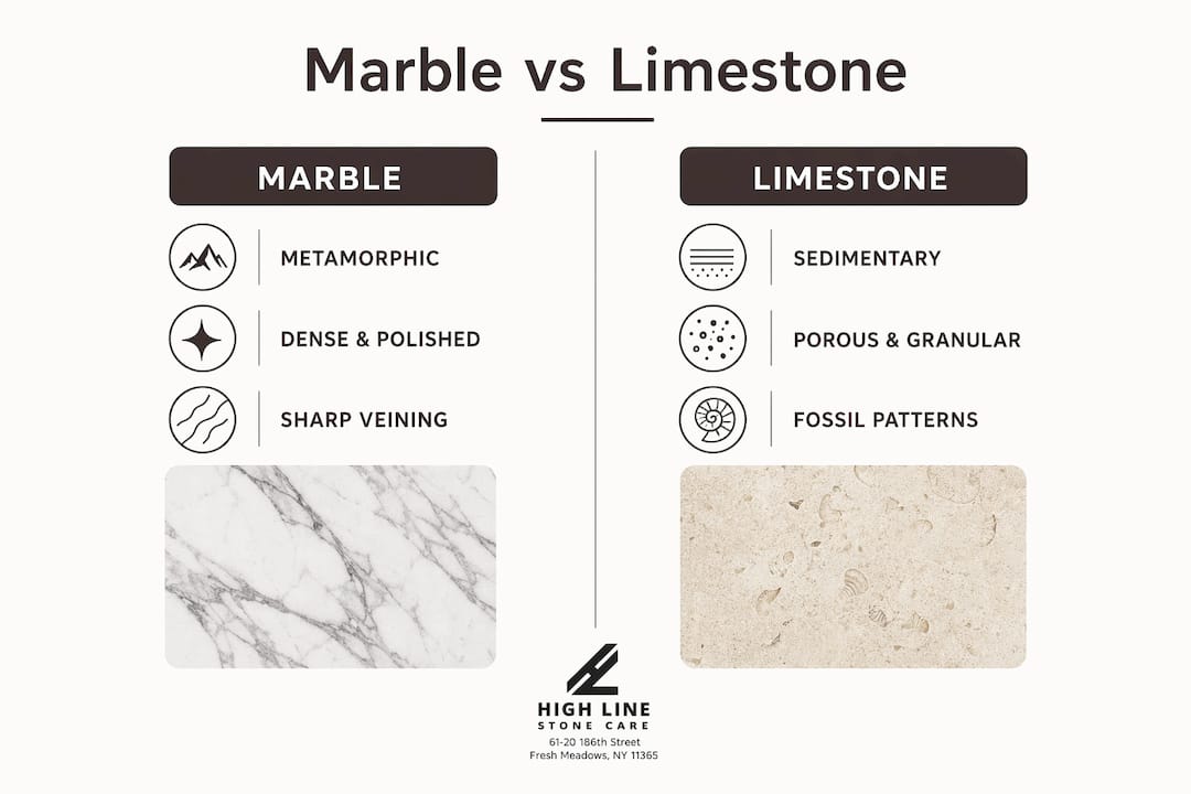 Infographic comparing marble and limestone key features