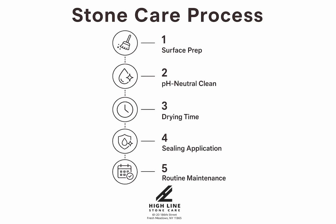 Infographic illustrating stone care process steps