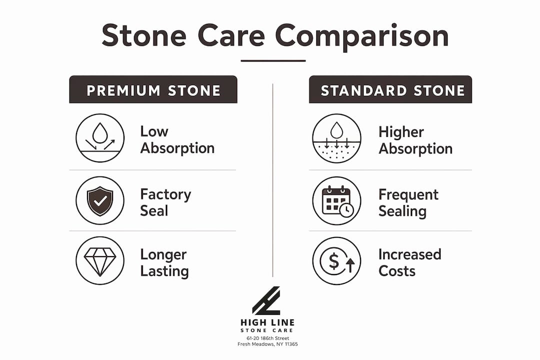 Infographic comparing premium and standard stone care features