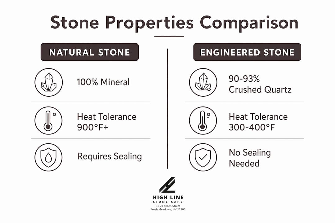 Infographic comparing natural and engineered stone properties