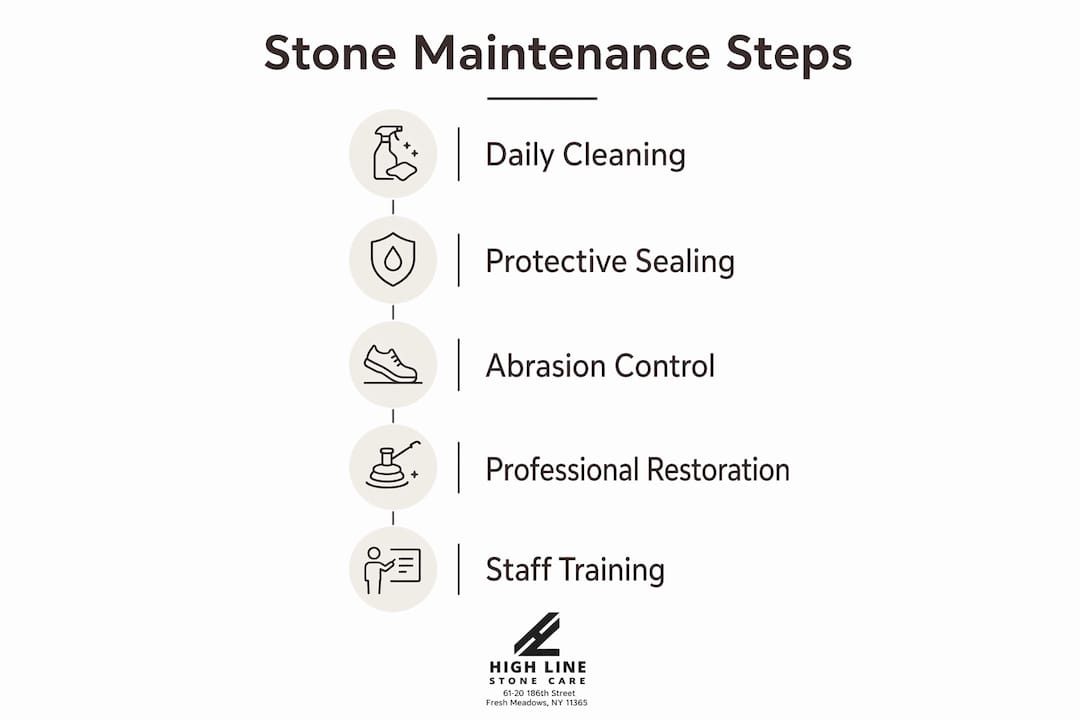 Infographic illustrating steps of commercial stone maintenance