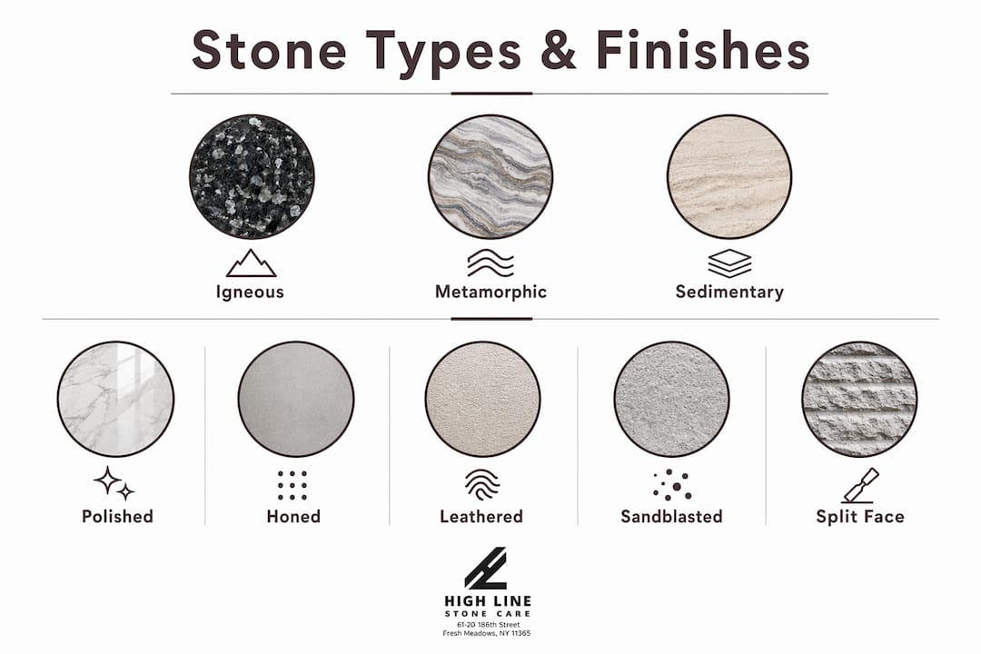 Infographic showing stone types and finishes hierarchy