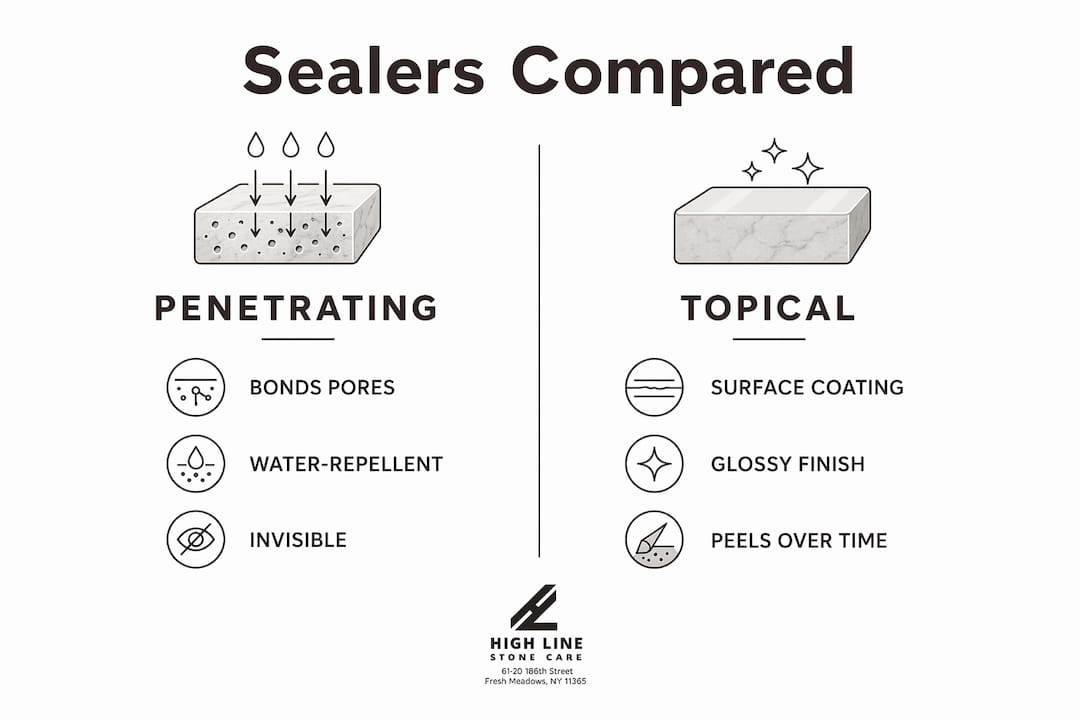 Infographic comparing penetrating and topical stone sealers