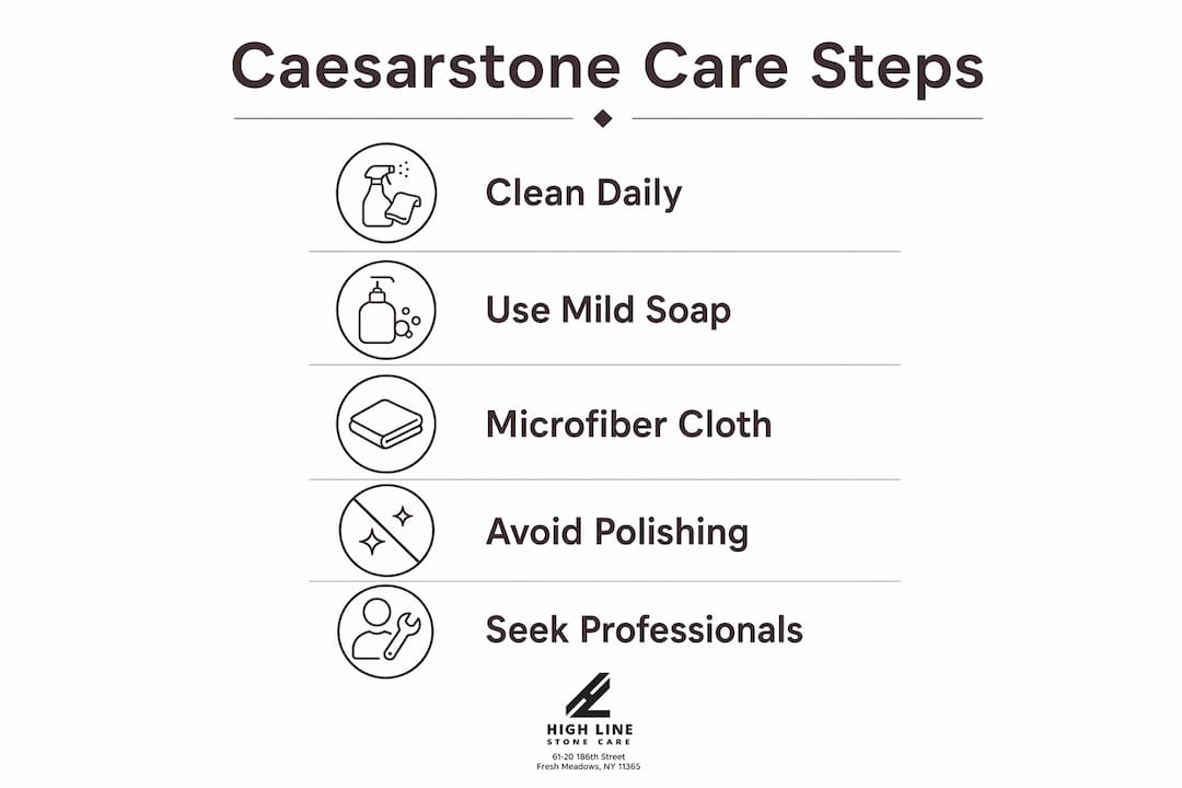 Infographic illustrating Caesarstone care steps