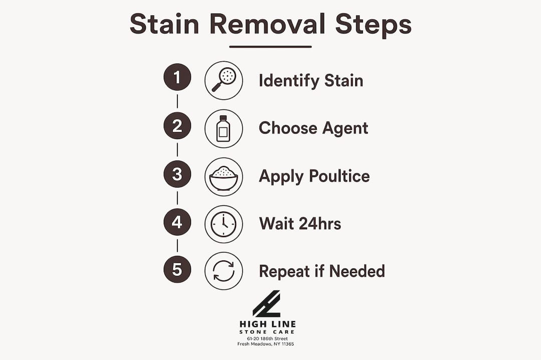 Infographic showing granite stain removal steps