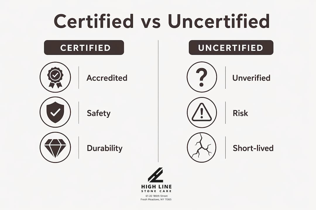 Comparison infographic of certified and uncertified stone care