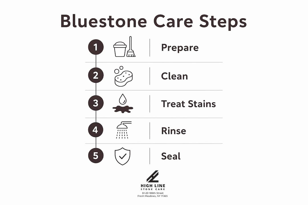 Infographic outlining bluestone cleaning steps from preparation to sealing