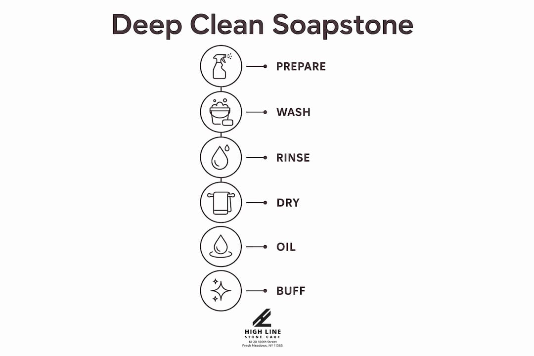 Infographic illustrating soapstone cleaning steps