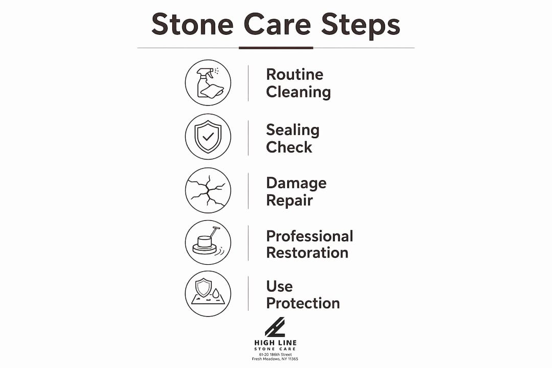 Infographic illustrating stone care steps for property value
