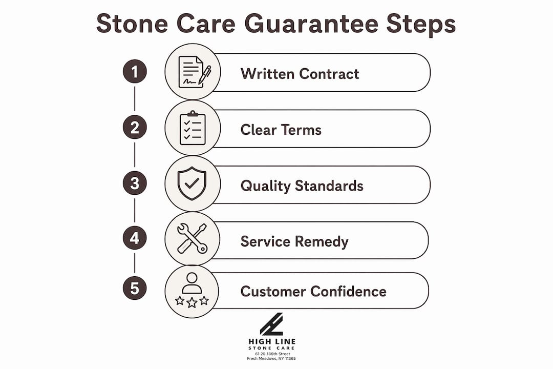 Infographic showing satisfaction guarantee steps in stone care