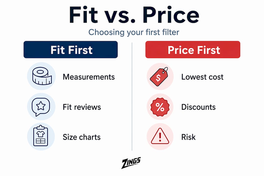 Infographic comparing fit and price filter strategies