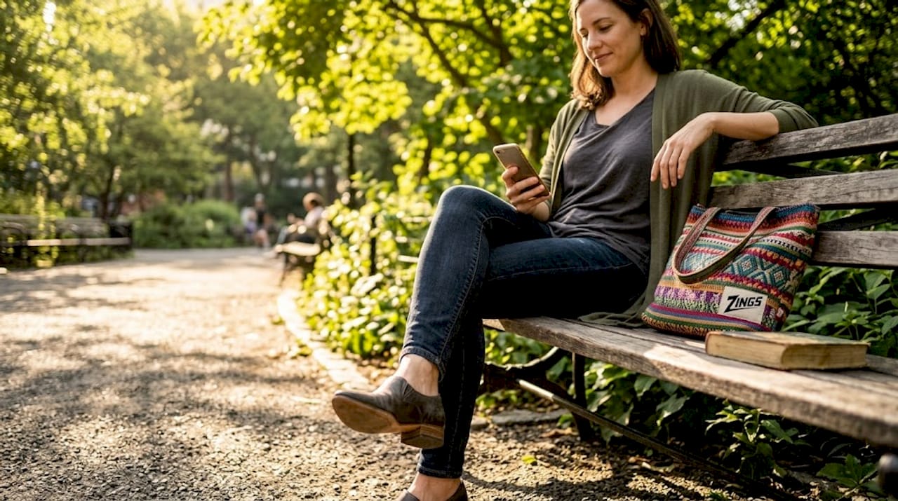 Woman in dark-wash jeans and pointed shoes