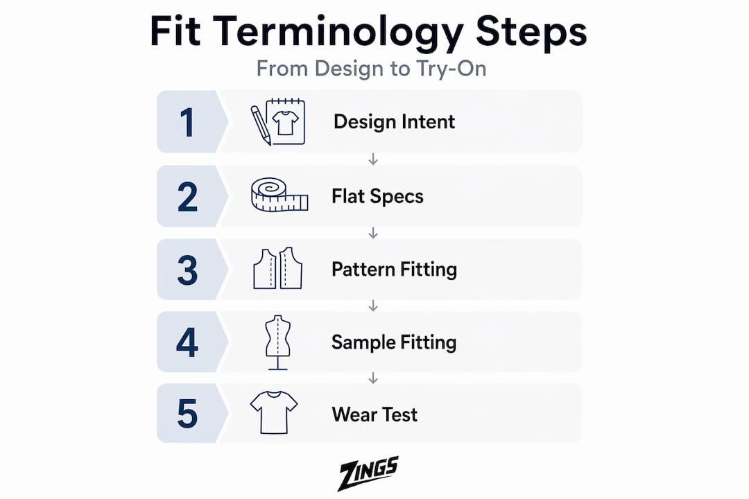 Infographic showing five fit terminology steps