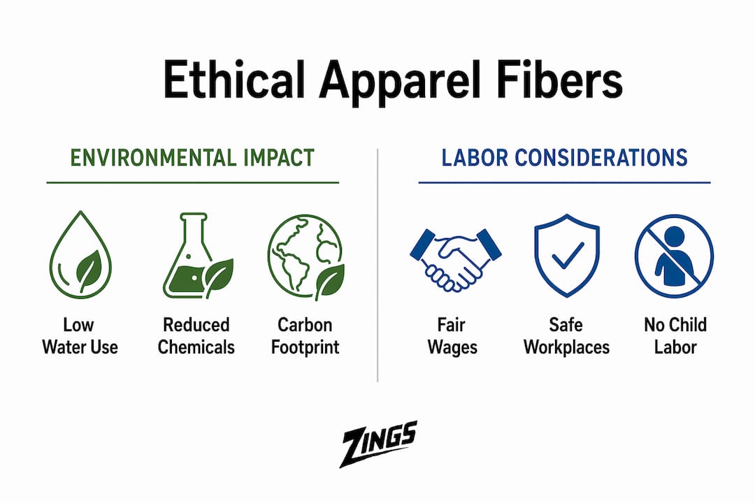 Infographic comparing environmental and labor impacts of apparel fibers