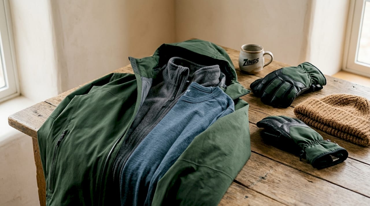 Three-layer clothing system displayed