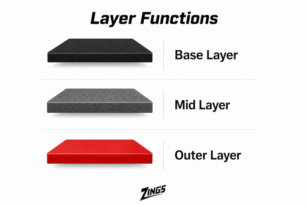 Infographic illustrating three clothing layers and their roles