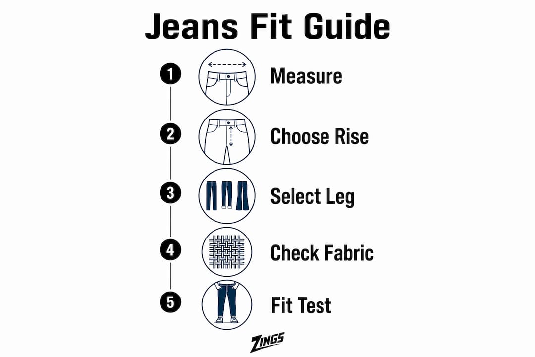 Infographic showing jeans fit selection steps