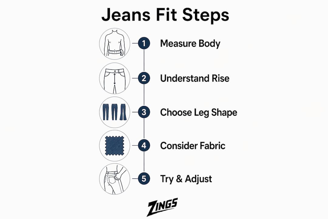 Infographic outlining key steps to choose jeans fit