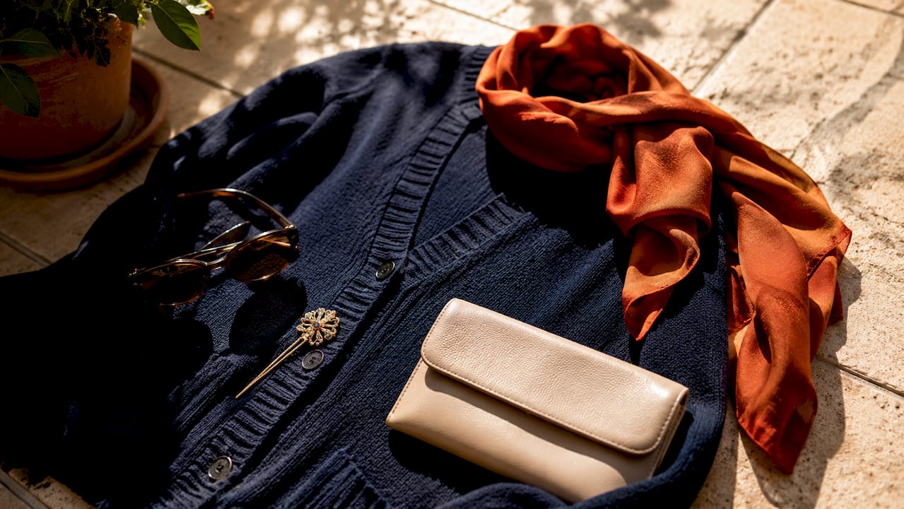 Flat lay showing outfit color and texture