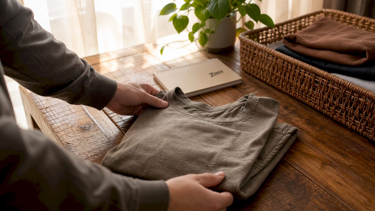 Hands folding blended fabric casual shirt