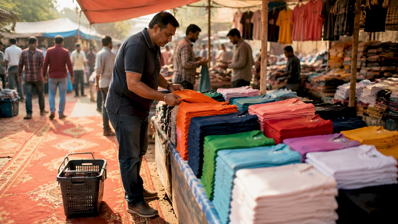 Man examining affordable basics in store