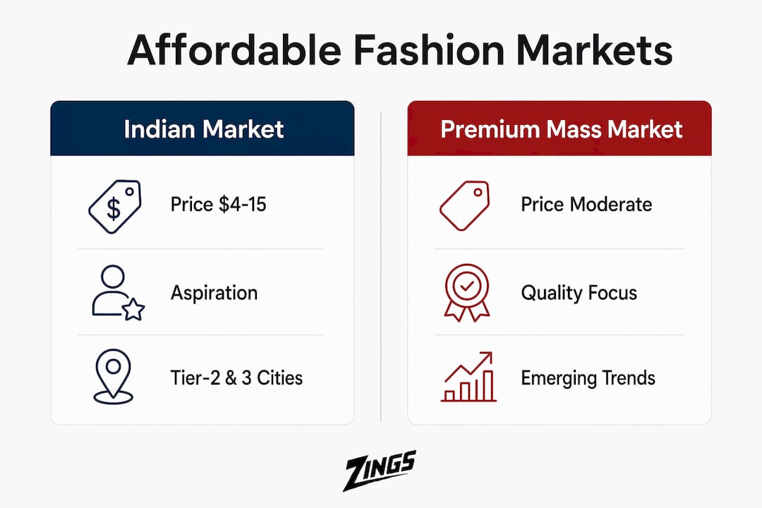 Infographic comparing affordable fashion market segments
