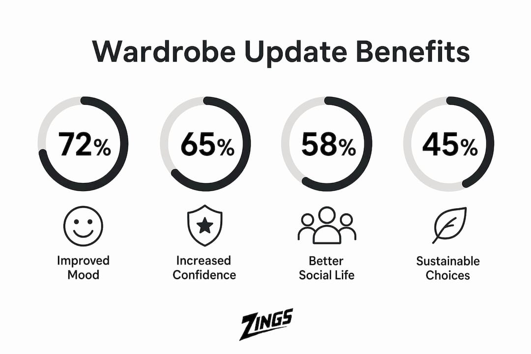 Infographic showing key wardrobe update benefits percentages