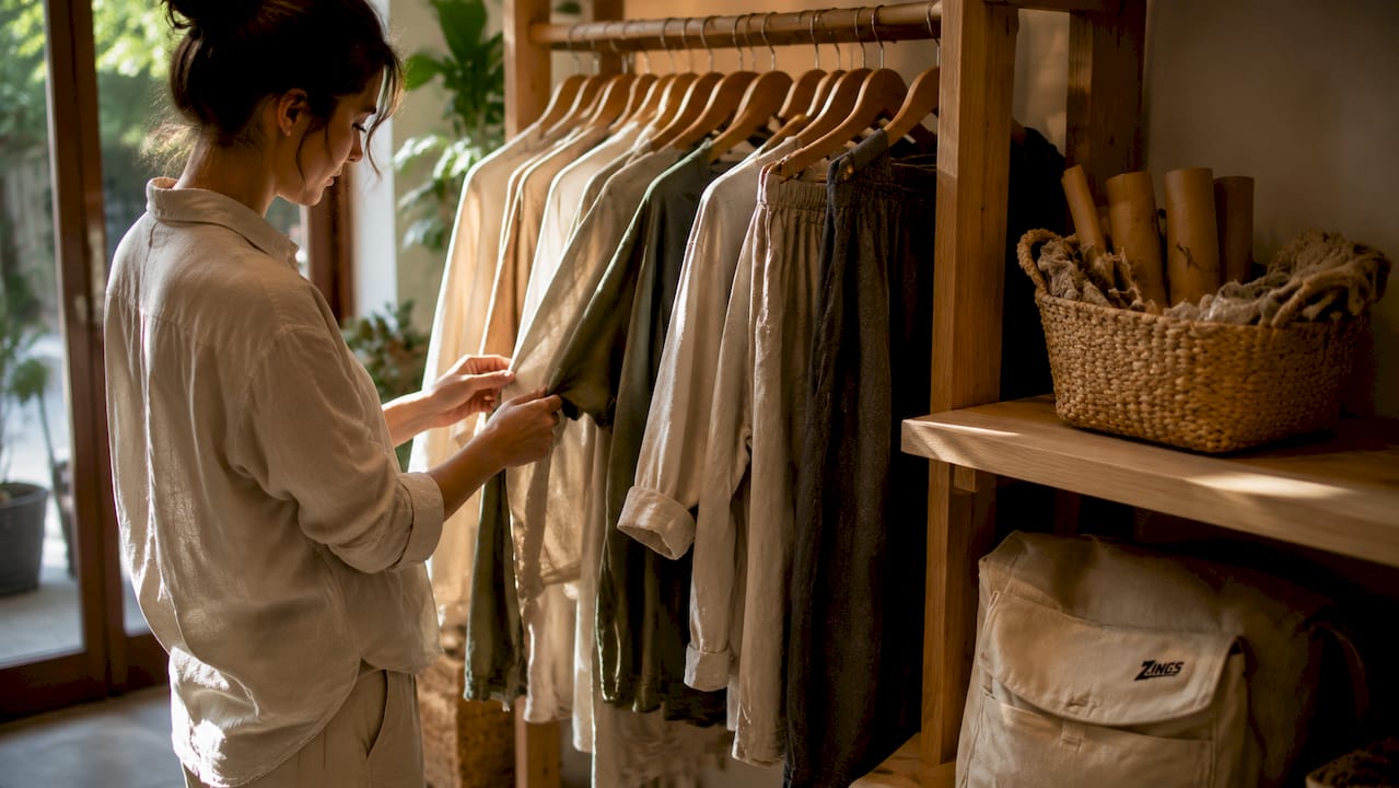 Hands comparing eco-friendly clothing fabrics