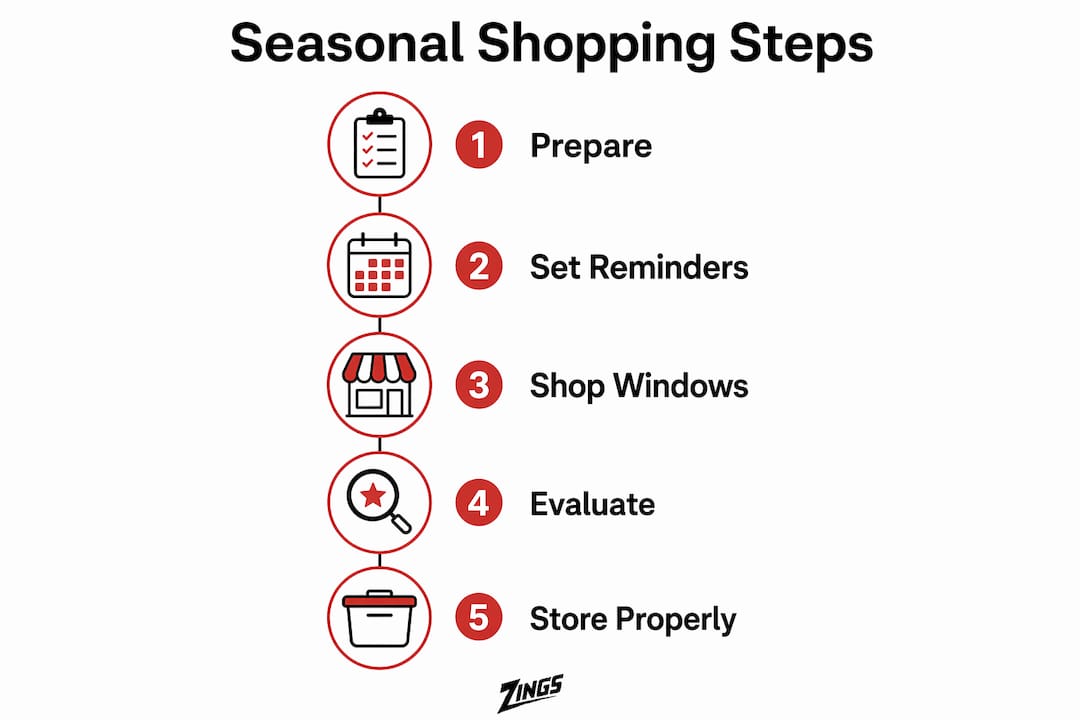 Infographic illustrating steps to shop seasonal collections