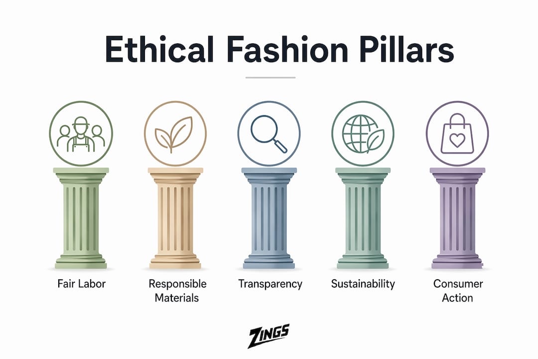Infographic showing the five pillars of ethical fashion