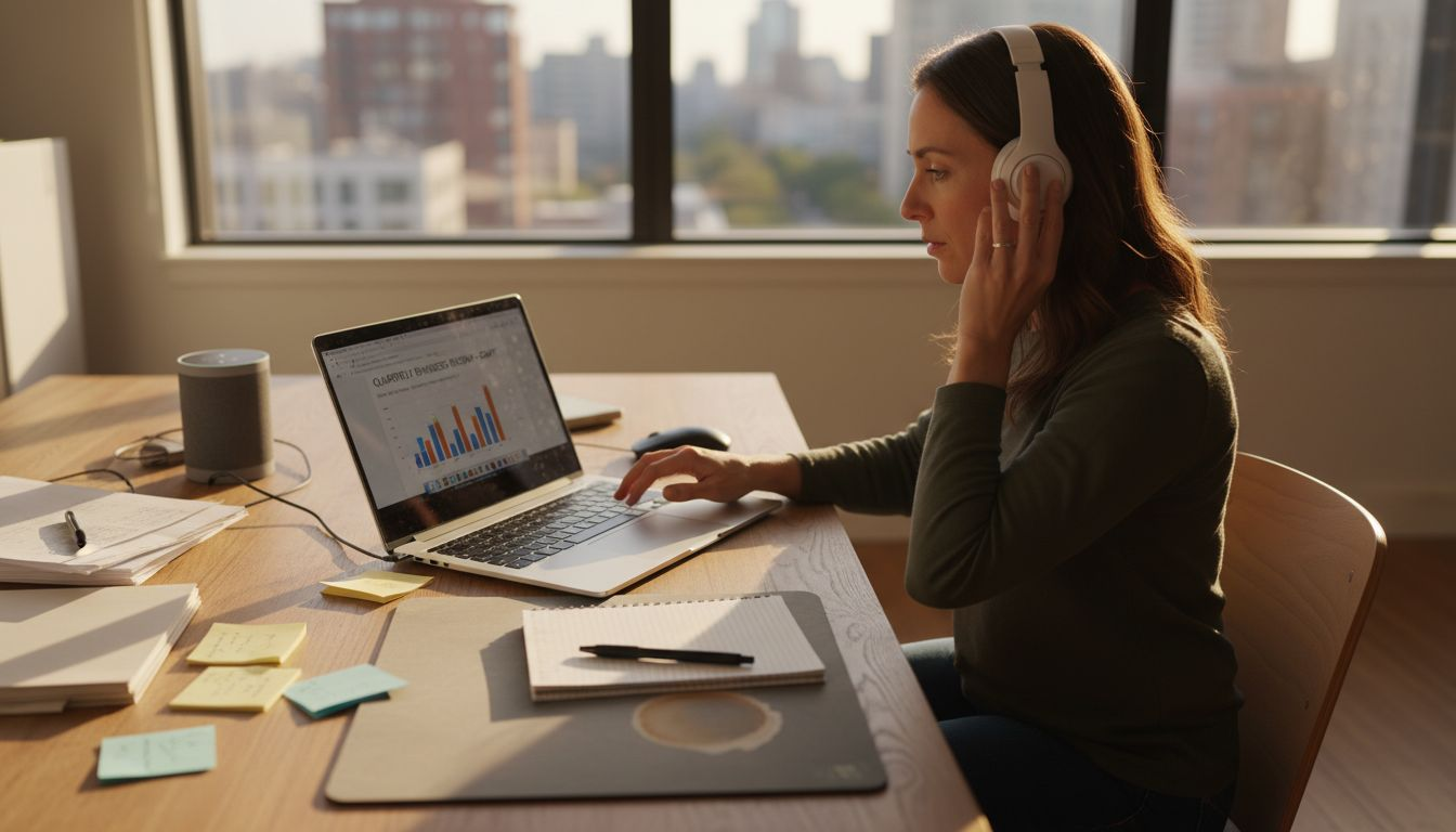 Woman using gadgets for work productivity