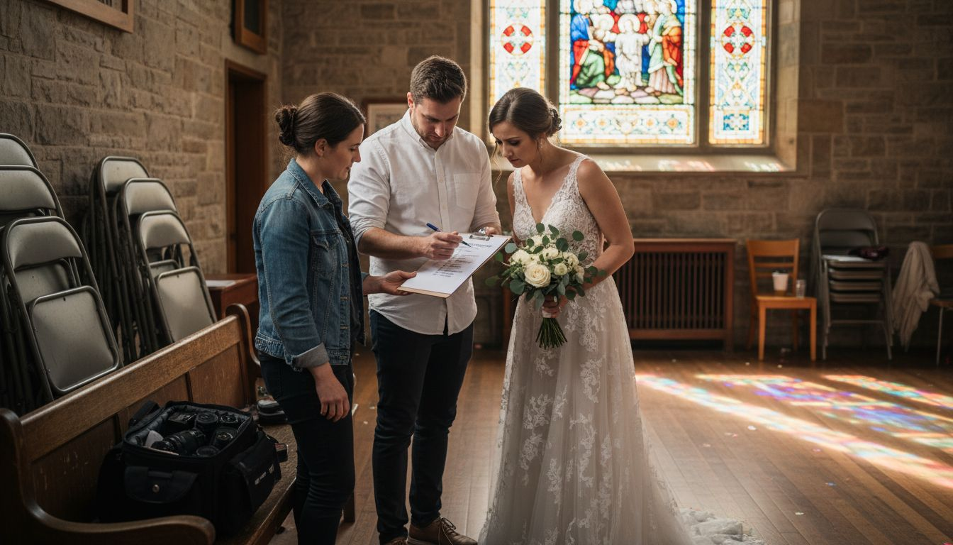 Wedding team reviewing event timeline together