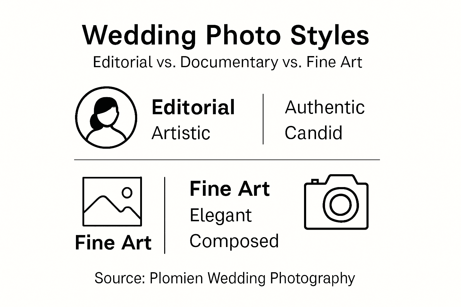 Infographic comparing wedding photography styles