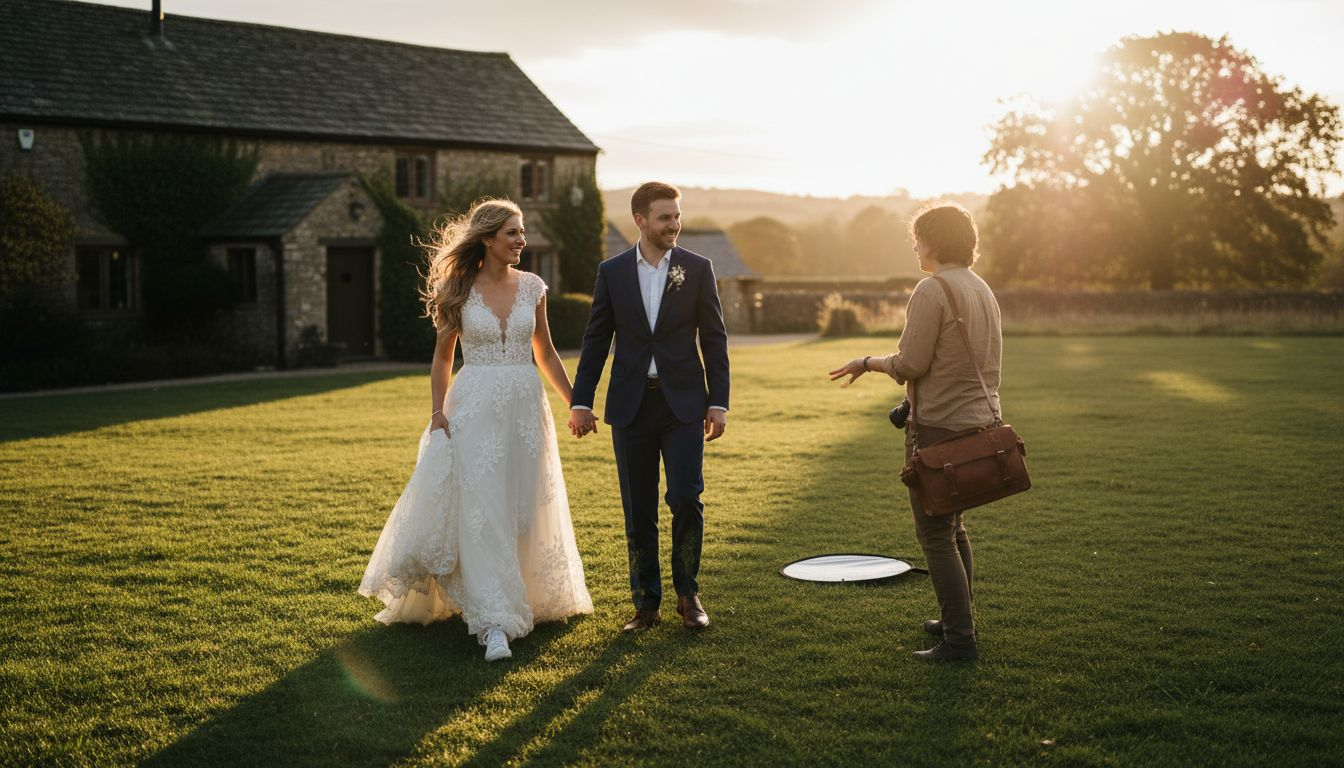 Couple photographed at golden hour outdoors