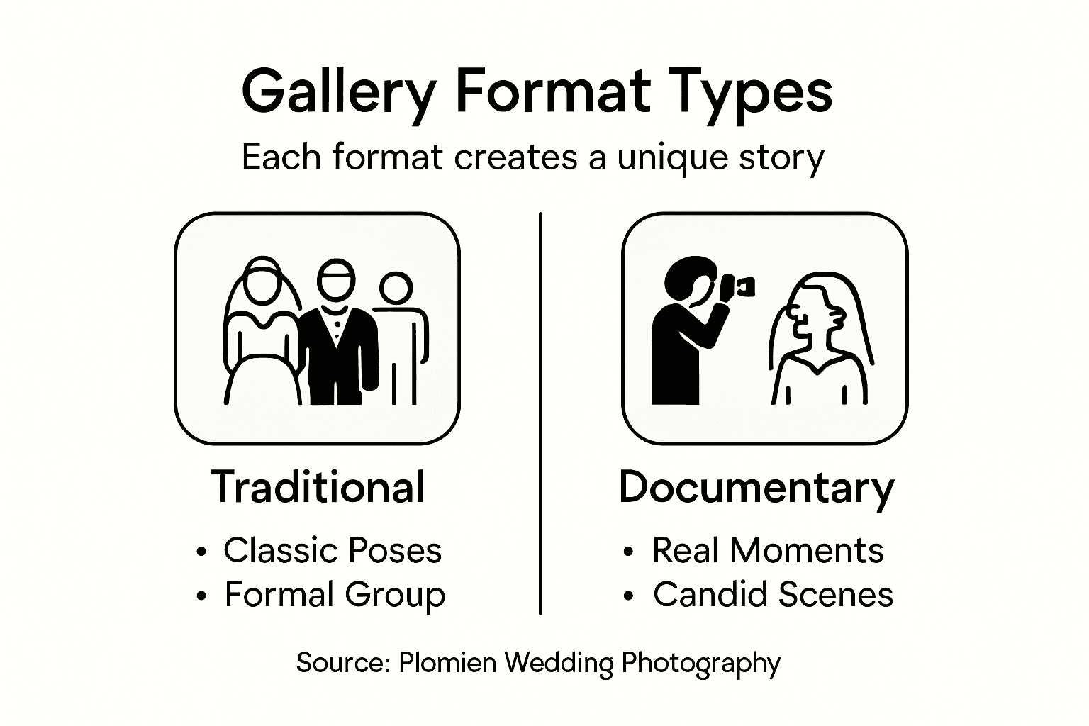 Infographic comparing wedding gallery formats