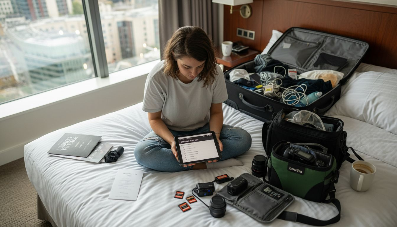 Photographer planning wedding shot list on tablet