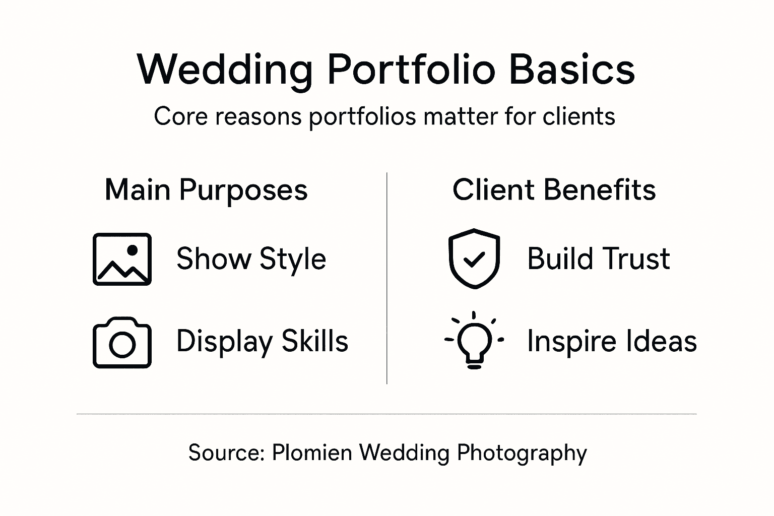 Infographic of wedding portfolio purposes and benefits