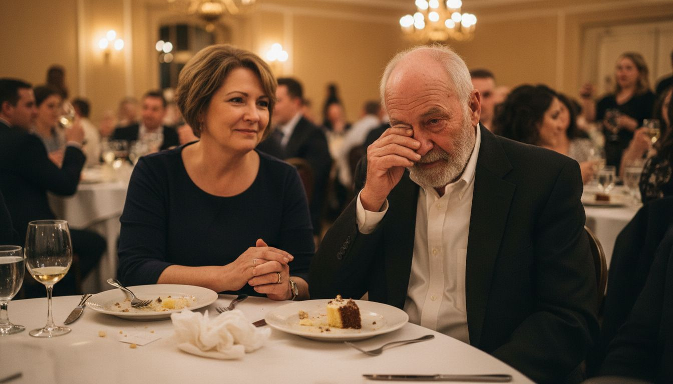 Guest wiping tear in wedding reception