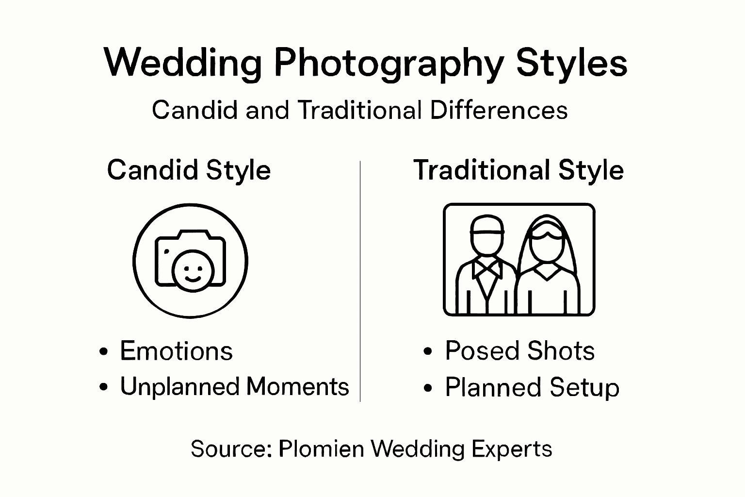 Infographic comparing wedding photo styles