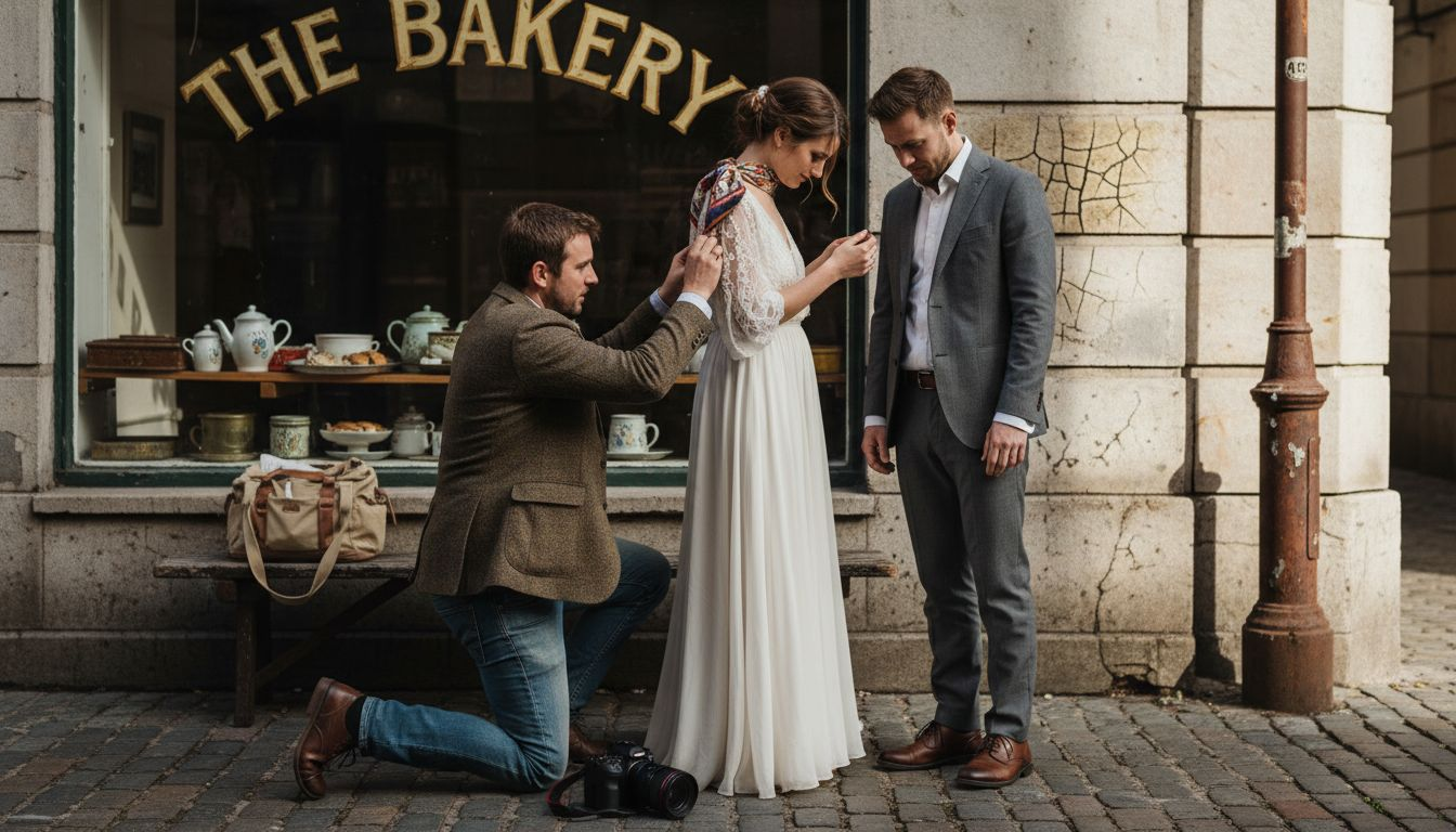 Photographer collaborating with couple outdoors