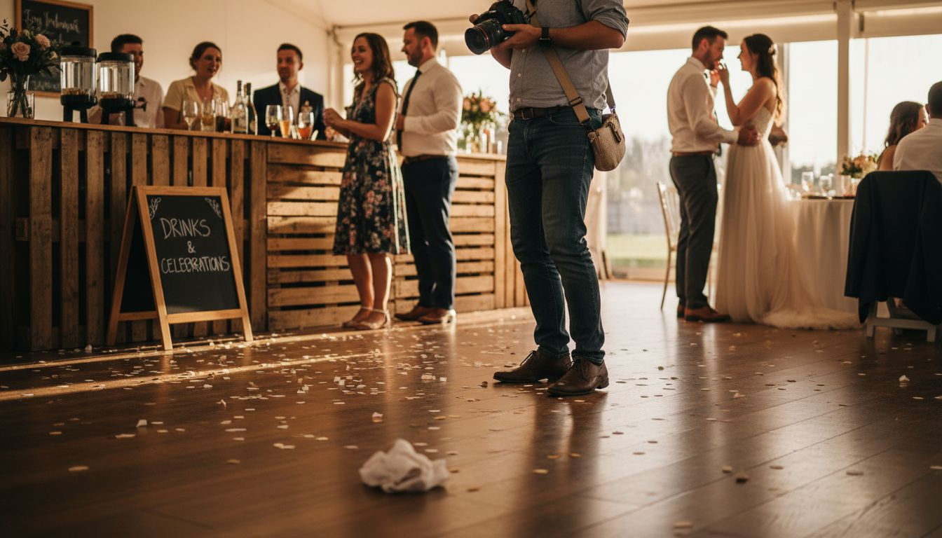 Candid wedding scene with active guests
