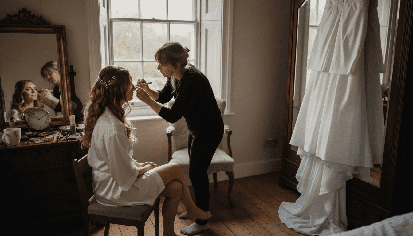 Bride getting ready with morning preparations