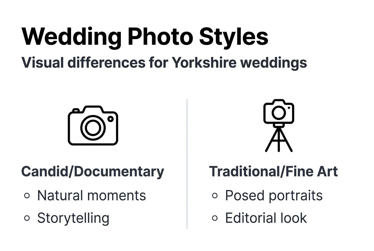 Infographic comparing wedding photo styles