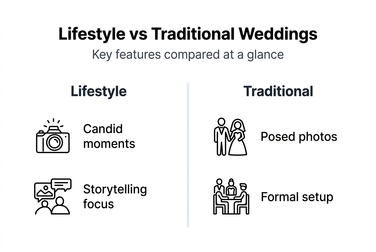 Infographic comparing lifestyle and traditional wedding photography