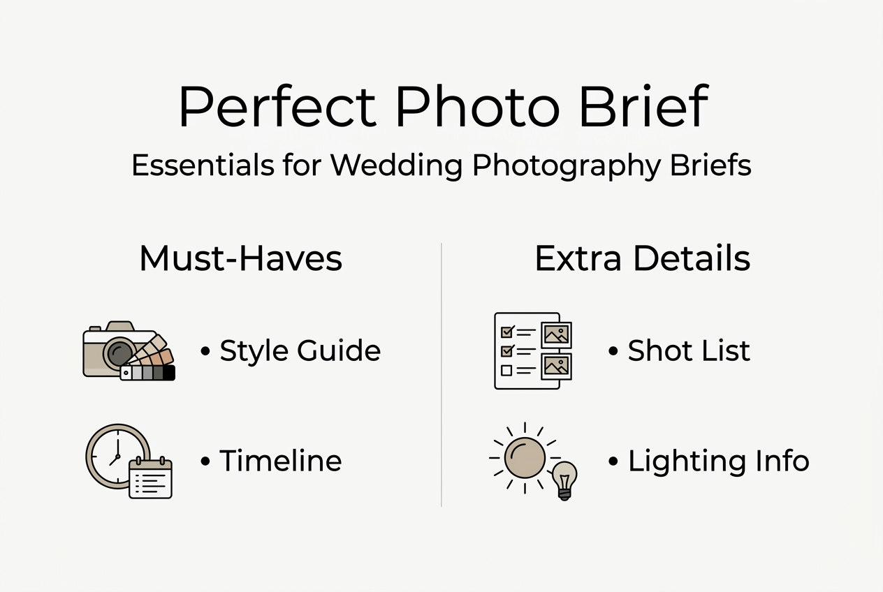 Infographic with essentials for wedding photographer briefs