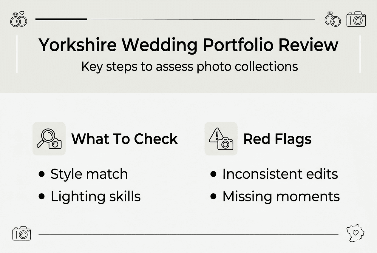 Infographic showing portfolio review steps and red flags