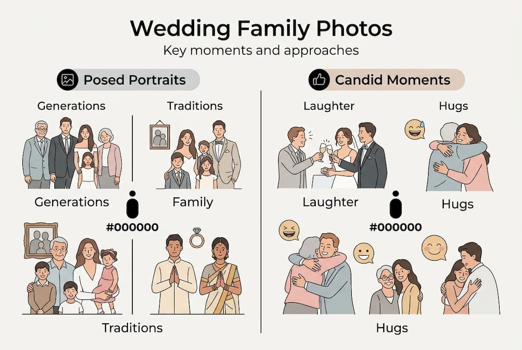 Infographic of key wedding family photo types