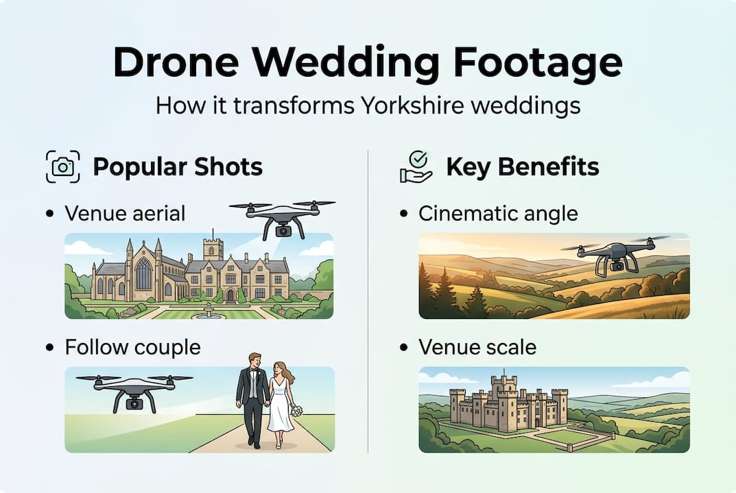 Infographic drone wedding footage benefits and shots